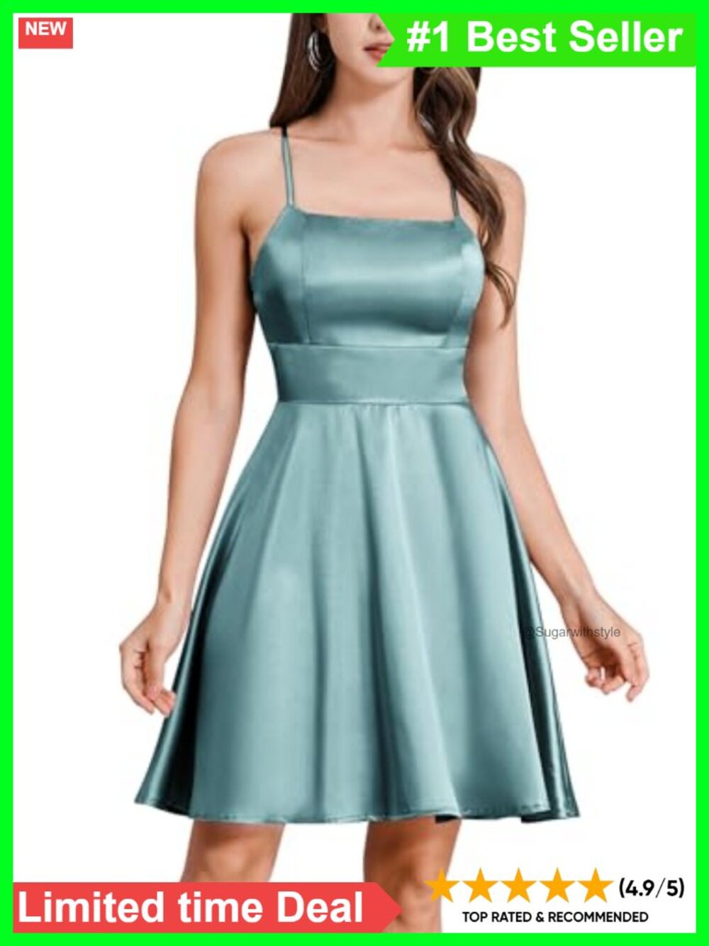 Satin Square Neck Spaghetti Strap Tie Back Ruffle Mini Dress Party